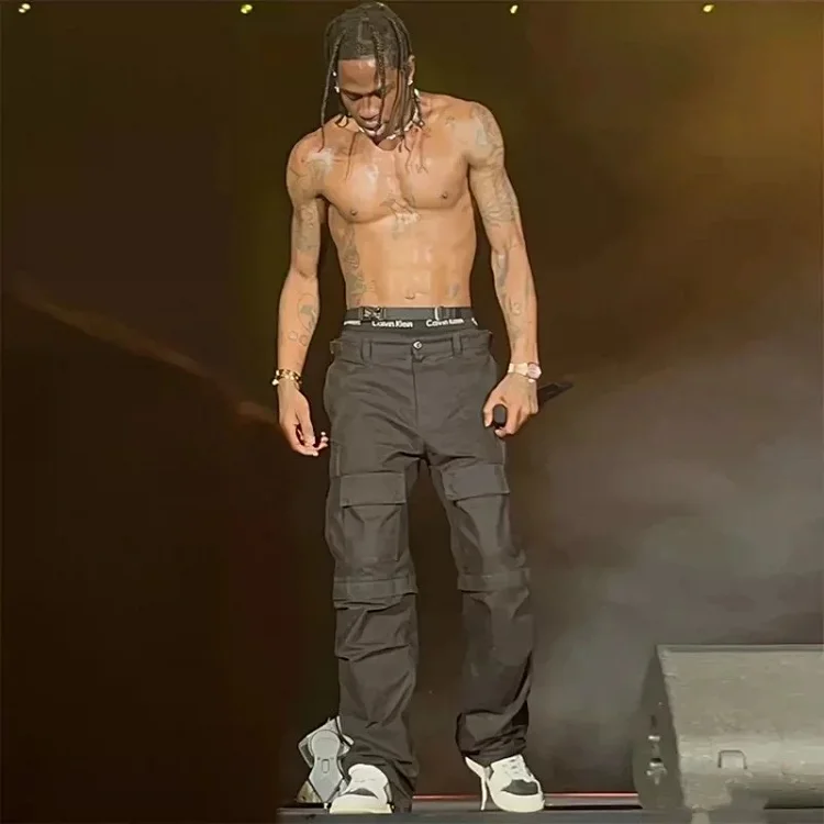 Paris style Travis Scott music festival style cotton multi-pocket overalls