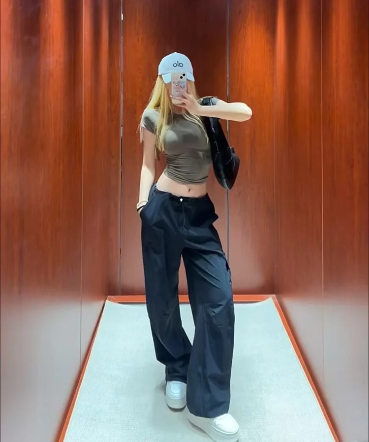 Paratrooper Overalls, Wide-leg Pants, High-waisted Casual Slimming, Lightweight, Quick-drying Drawstring Sports Casual Trousers