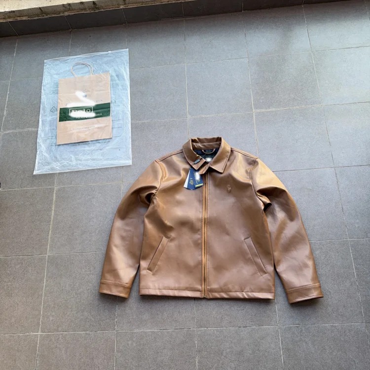 Ralph Lauren classic zipper solid color lapel long-sleeved leather retro cool jacket