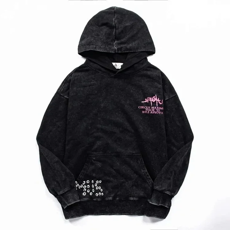 Autumn Thin Sweatshirt American Travis Scott Utopia Tour Hooded Sweatshirt Abstract Letter Washed Hoodie