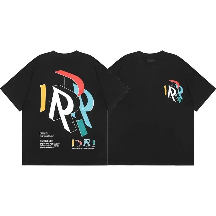 Letter print retro men's and women's couple round neck loose short-sleeved T-shirt