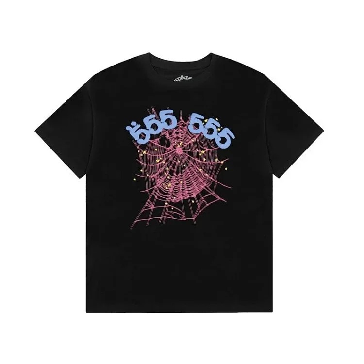 Spider web print summer loose and trendy short-sleeved T-shirt for men and women couples