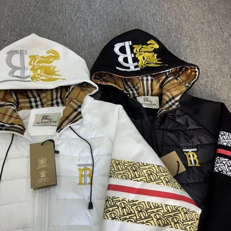 Burberry 2025 Winter Splicing Thick Embroidered Cotton Jacket Down Cotton Jacket Pork Rib