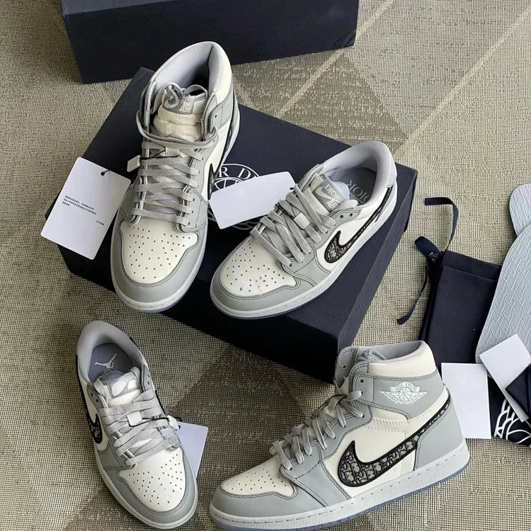 Nike Dior Joint Aj1DiorxAir Jordan1 Retro LowOG "Grey" AJ1 Jordan Generation Dior and Sneakers