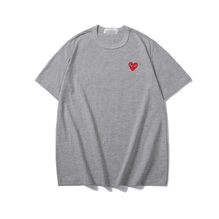 plaLove embroidered short-sleeved pure cotton red heart eyes couple T-shirt