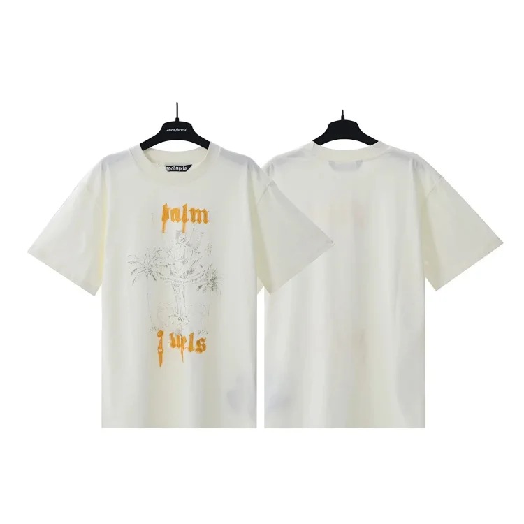 PA palm letter print round neck short-sleeved loose T-shirt