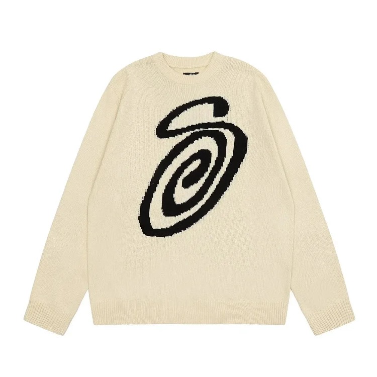 S letter series mosquito repellent jacquard logo solid color crew neck sweater