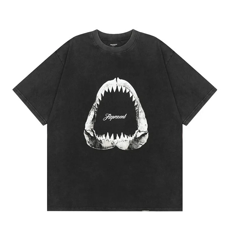 Collection Eagle Shark Pattern Printed Round Neck Short Sleeve Beauty Trendy Hip Hop