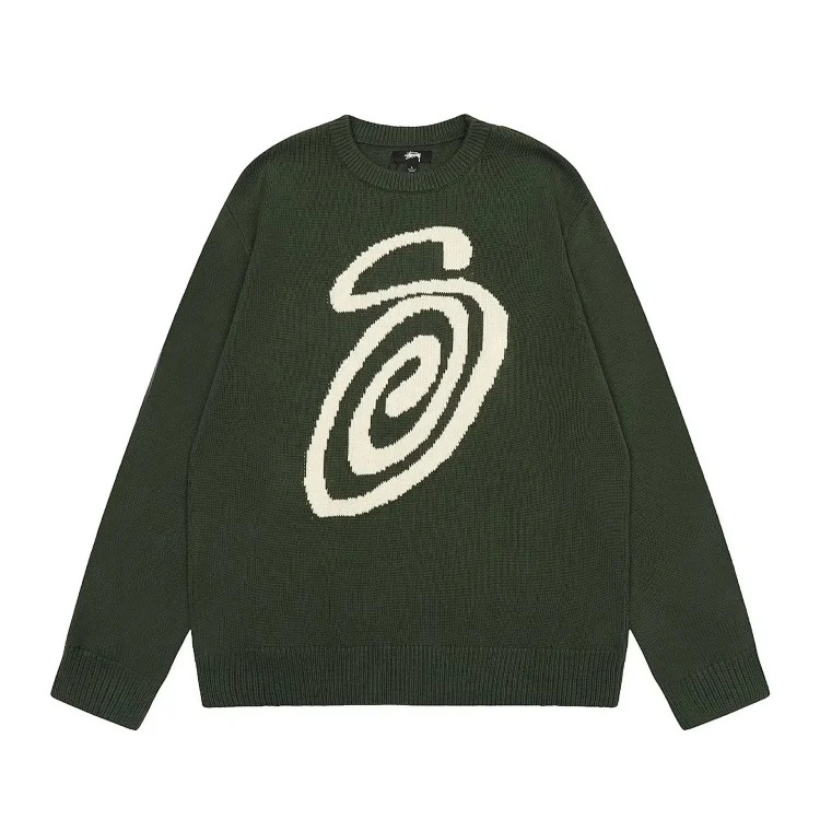S letter series mosquito repellent jacquard logo solid color crew neck sweater