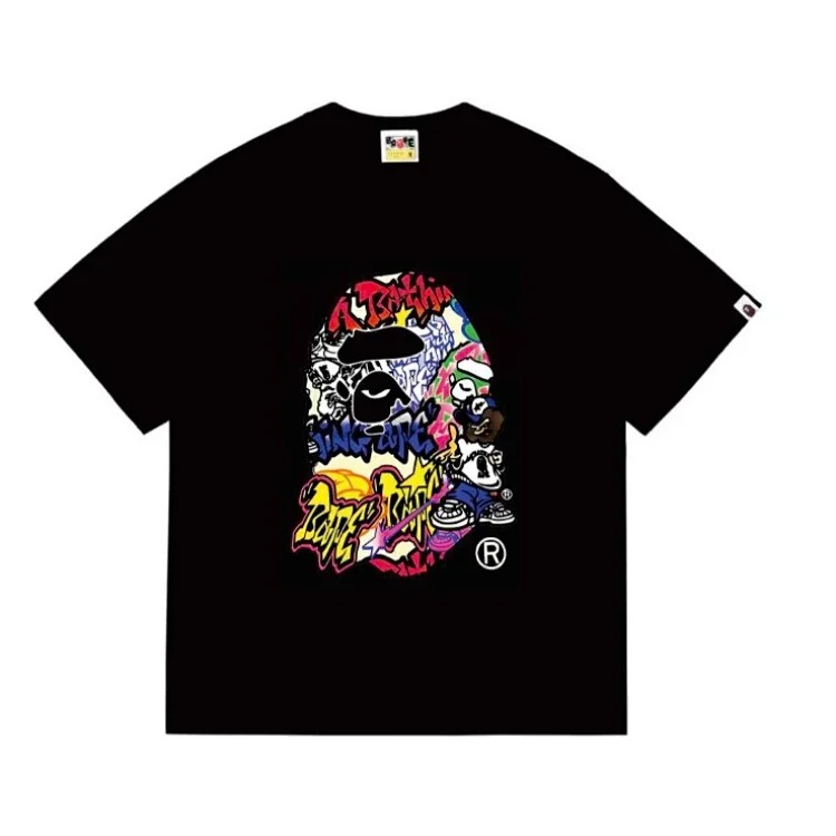 Ape head little monkey camouflage men's and women's short-sleeved round neck T-shirt for men