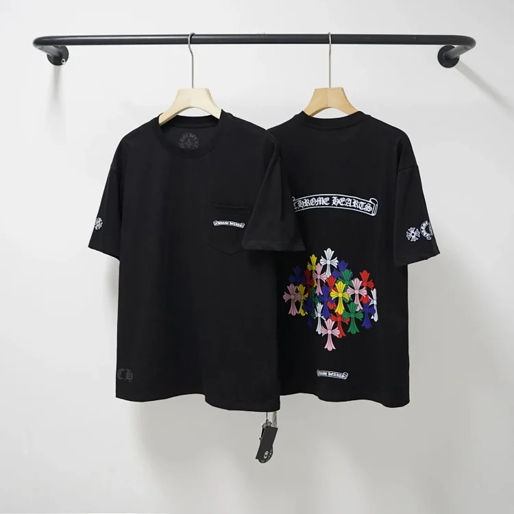 CH cross print round neck cotton men's trendy T-shirt