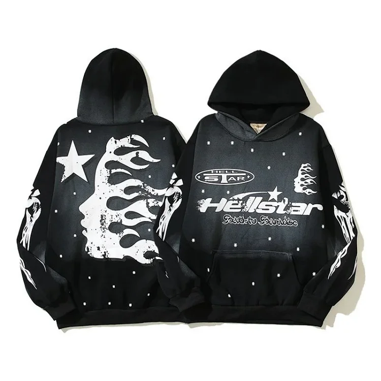 Fear of God Hello Series Fog High Street Washed and Distressed Heavy Worker Head Print Casual Sweatshirt Couple Wear Hoodie