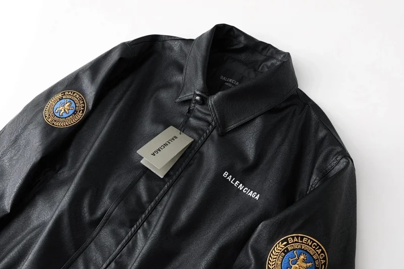 Balenciaga Simulated PU Leather Jacket with Loose Fit
