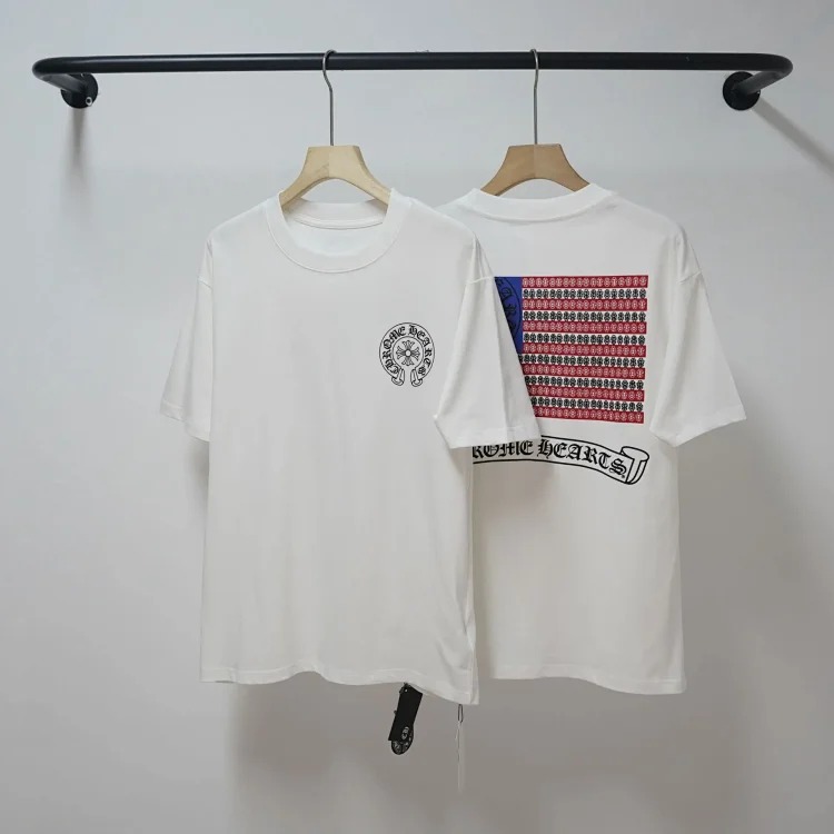 CH cross print round neck cotton men's trendy T-shirt