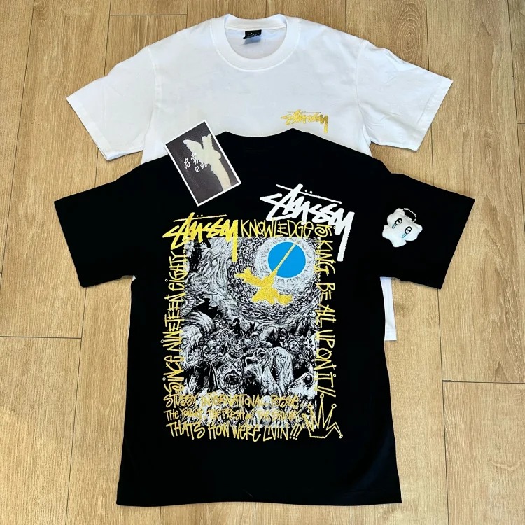 Qiwujia Stussy Crow Is Coming Luminous Fluorescent Short-sleeved Cleanfit Popular 260g Heavy T-Shirt