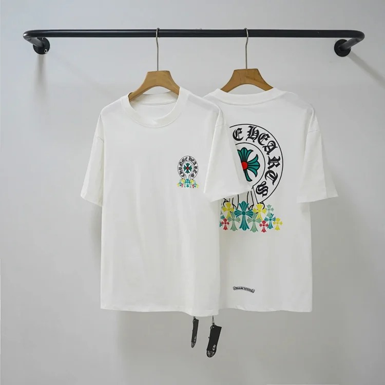 CH cross print round neck cotton men's trendy T-shirt