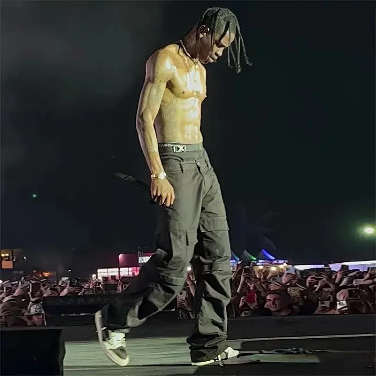 Paris style Travis Scott music festival style cotton multi-pocket overalls