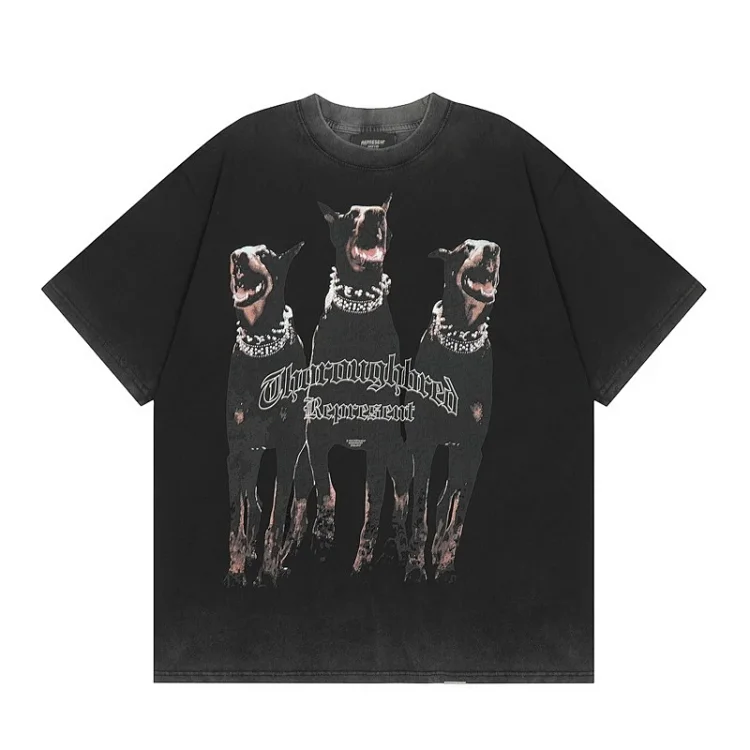 Collection Eagle Shark Pattern Printed Round Neck Short Sleeve Beauty Trendy Hip Hop