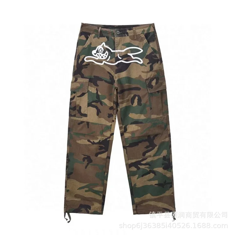 American high street fashion brand flying dog print unisex denim trousers