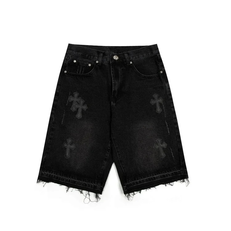CH cross old denim shorts five-quarter pants for men and women