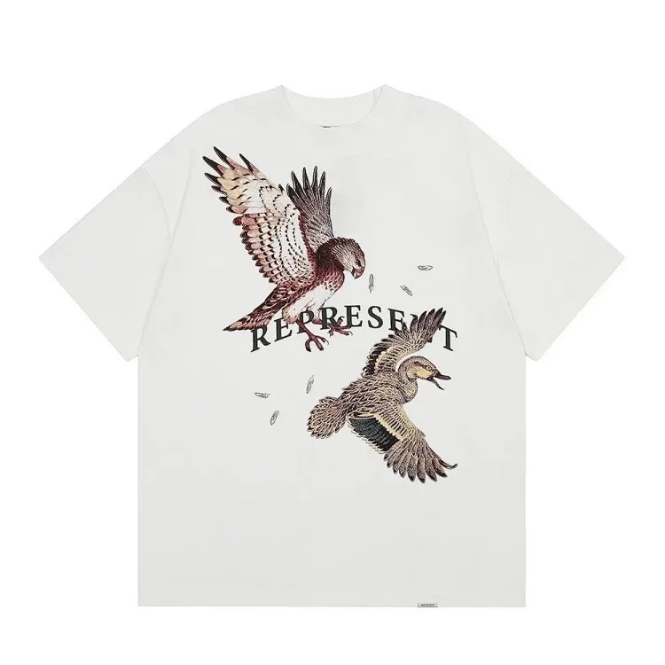 Letter print retro men's and women's couple round neck loose short-sleeved T-shirt