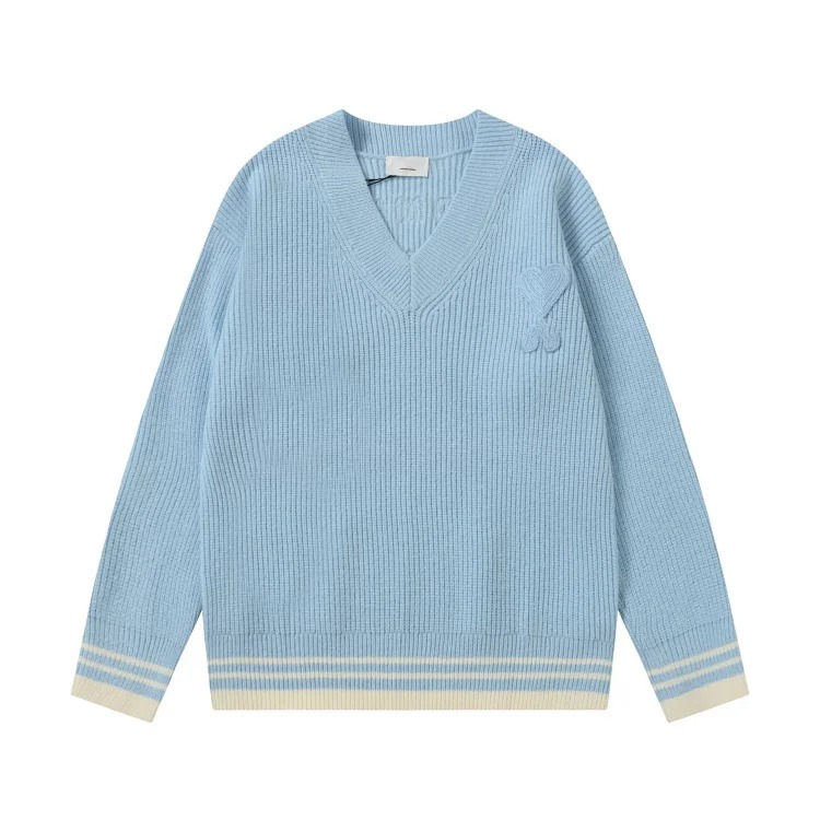 Love embroidered knitted sweater casual loose and versatile couple style