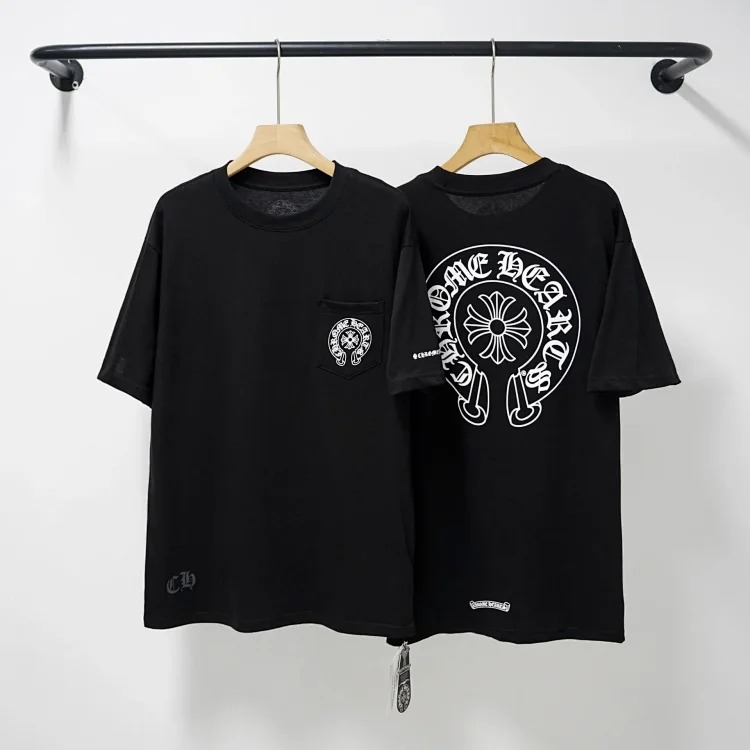 CH cross print round neck cotton men's trendy T-shirt