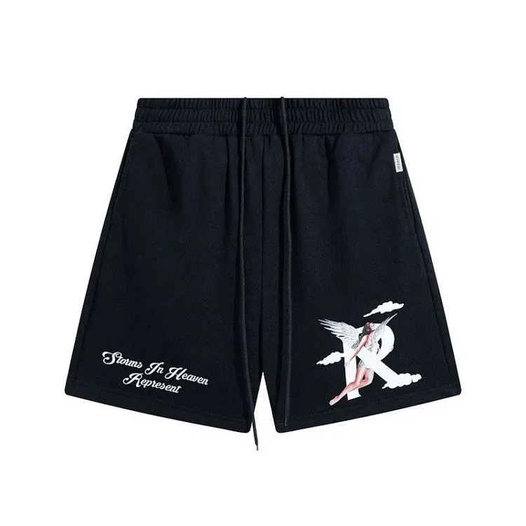 Angel Print Casual Sports Shorts Round Neck Short Sleeve T-Shirt