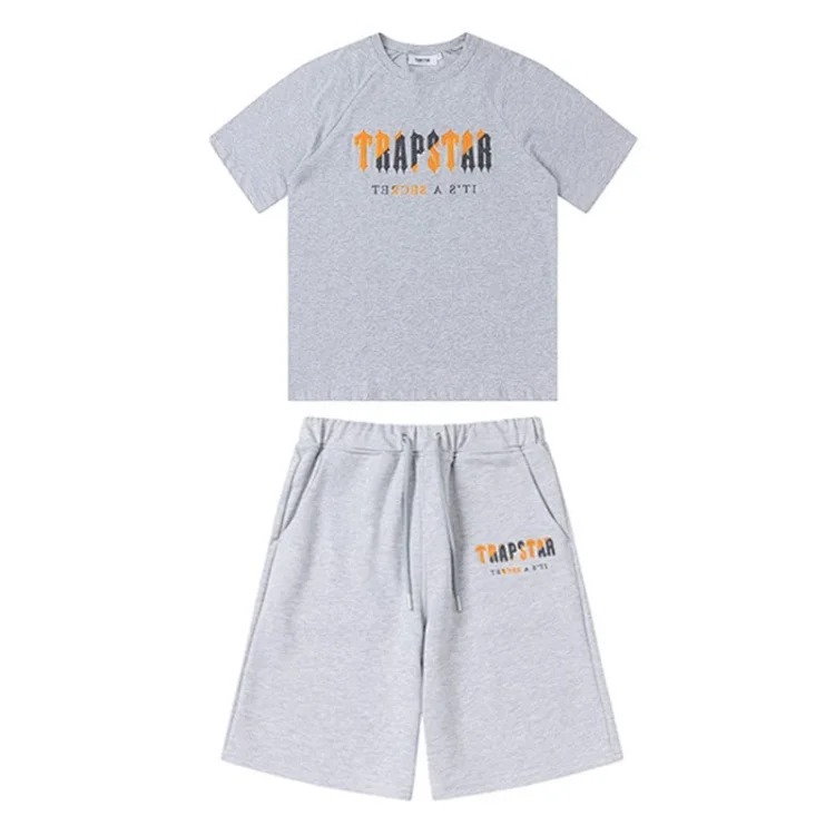 Gradient letters white and blue towel embroidery short-sleeved T-shirt shorts men's couple casual suit ins