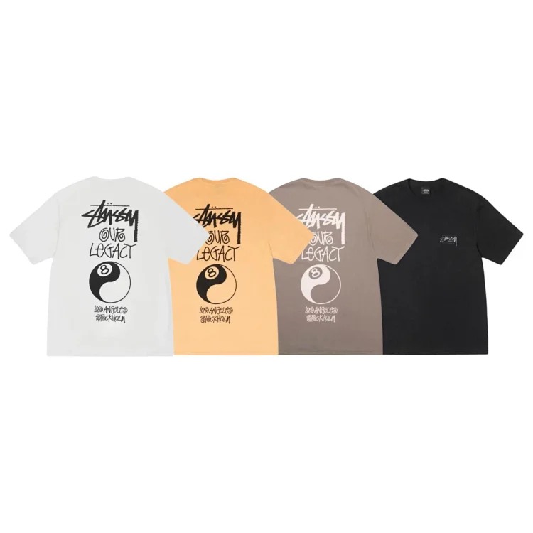 26SS STUSSY Black Eight Series Bagua Tu Black Eight Printed Round Neck Short T-Shirt