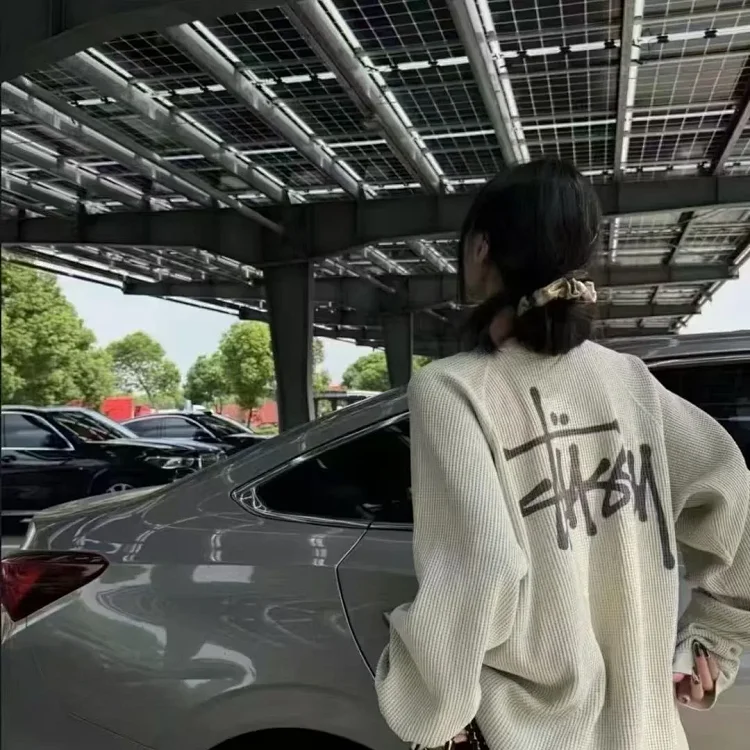 Logo design washed raglan sleeves waffle long T