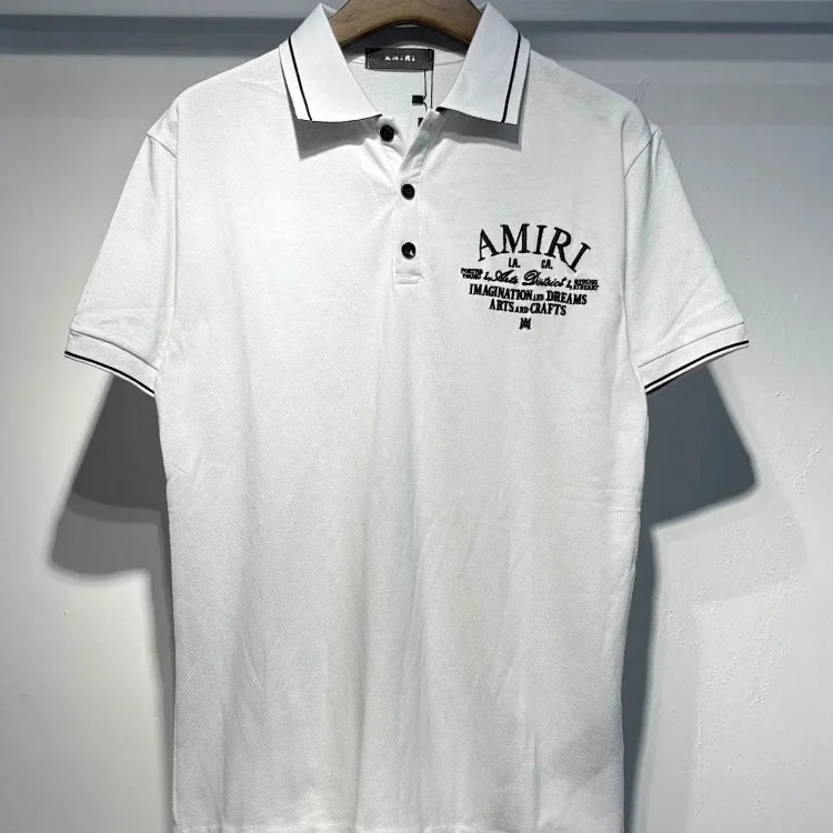 Printed Street Loose Polo Shirt Women's Short Sleeve Men's T-Shirt Rice