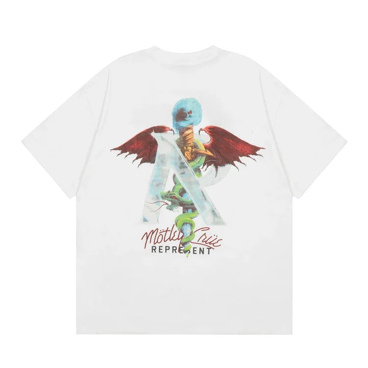Collection Eagle Shark Pattern Printed Round Neck Short Sleeve Beauty Trendy Hip Hop