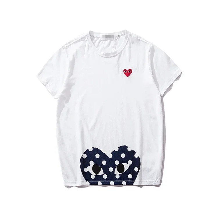 plaLove embroidered short-sleeved pure cotton red heart eyes couple T-shirt