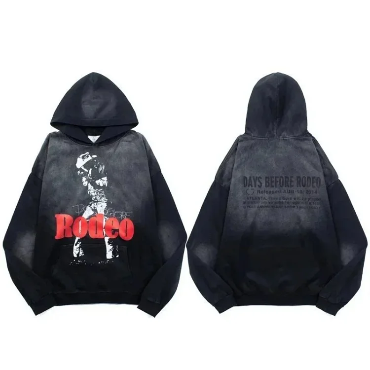 420g Heavyweight Washed Sweatshirt Travis Scott Hooded Sweatshirt Washed Spray Ma Liu Distressed Hoodie