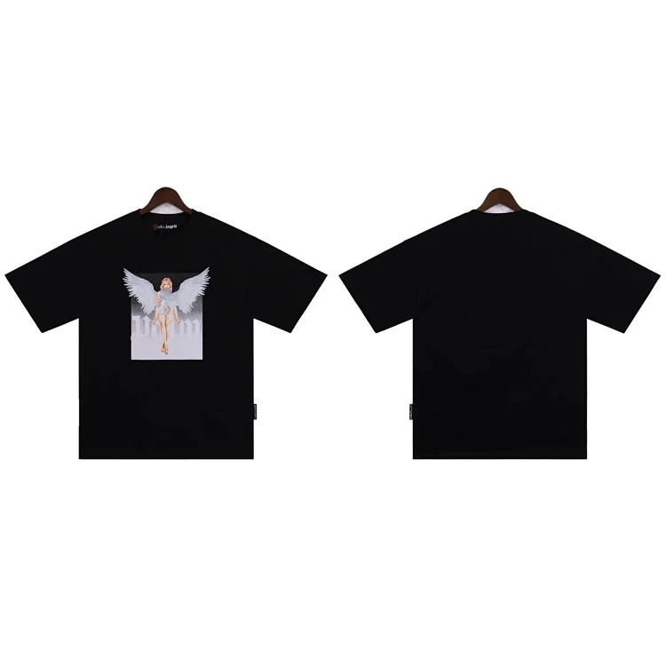 PA palm letter print round neck short-sleeved loose T-shirt