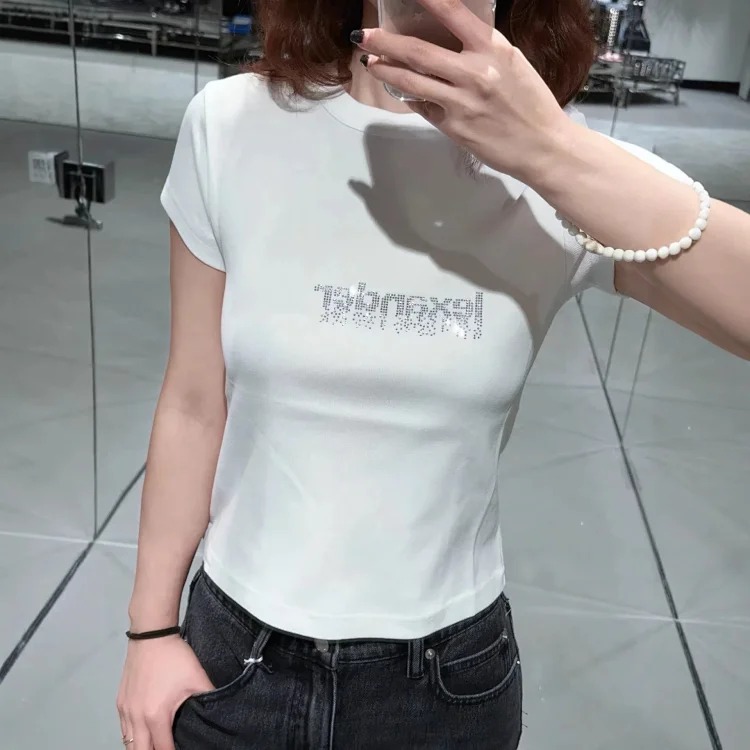 Correct Version of 2026 Early Spring Letter Hot Diamond High Weight Threaded Fabric T-Shirt