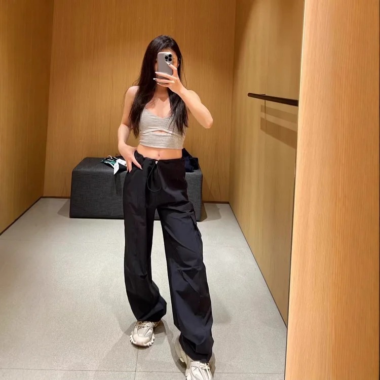 Paratrooper Overalls, Wide-leg Pants, High-waisted Casual Slimming, Lightweight, Quick-drying Drawstring Sports Casual Trousers