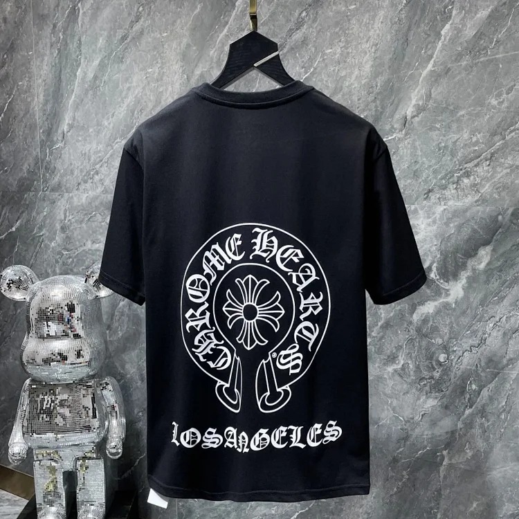 Cross horseshoe patchwork leather and ruffled short-sleeved T-shirt