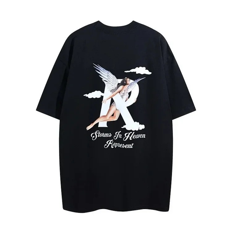 Angel Print Casual Sports Shorts Round Neck Short Sleeve T-Shirt