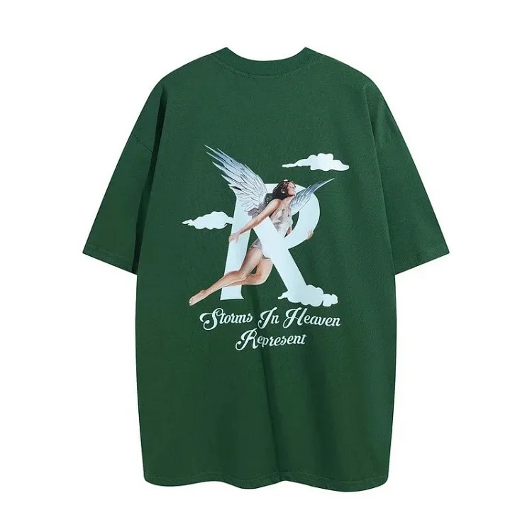 Angel Print Casual Sports Shorts Round Neck Short Sleeve T-Shirt