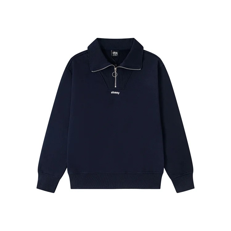 Straight fit loose fit half zip stand collar sweatshirt