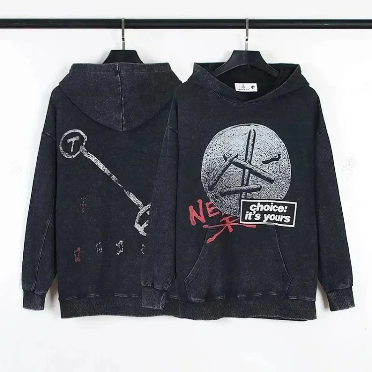 Warm Up Autumn Clothing TRAVIS SCOTT IL JOKER HOODIE Washed Retro Distressed Terry