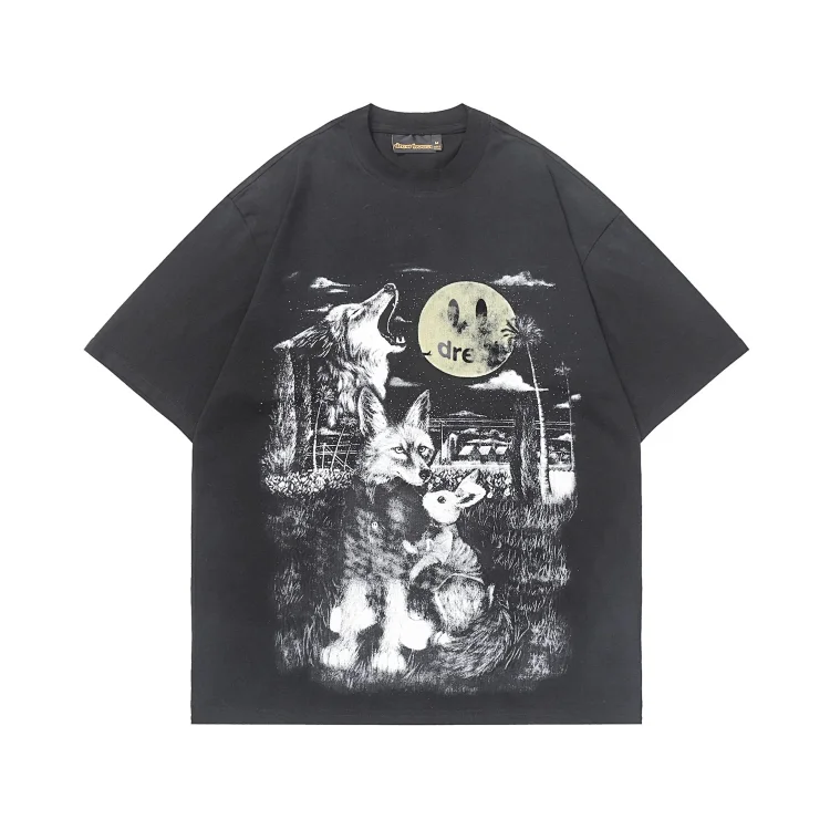DREW HUOSE Summer classic Justin Bieber matching smiley face pattern round neck versatile T-shirt for couples