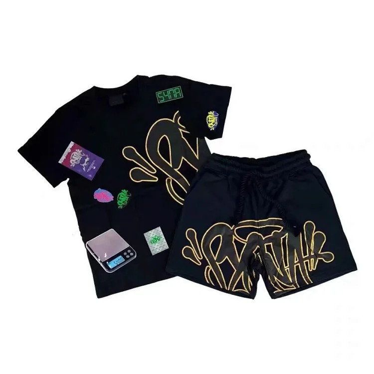 Loose Casual Printed Hip-hop Letter Short-sleeved Tops Street Men's Summer -style Sports Suits T-Shirt