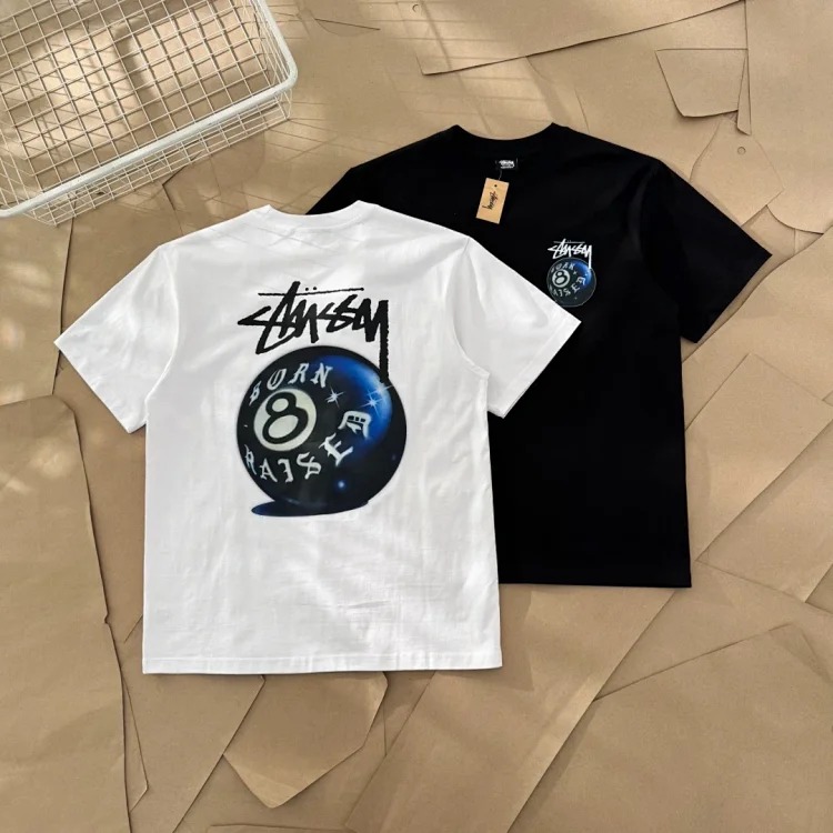 25SS Stussy Black Eight Series Blue Black Eight Ball Printed Short-sleeved T-shirt TEE