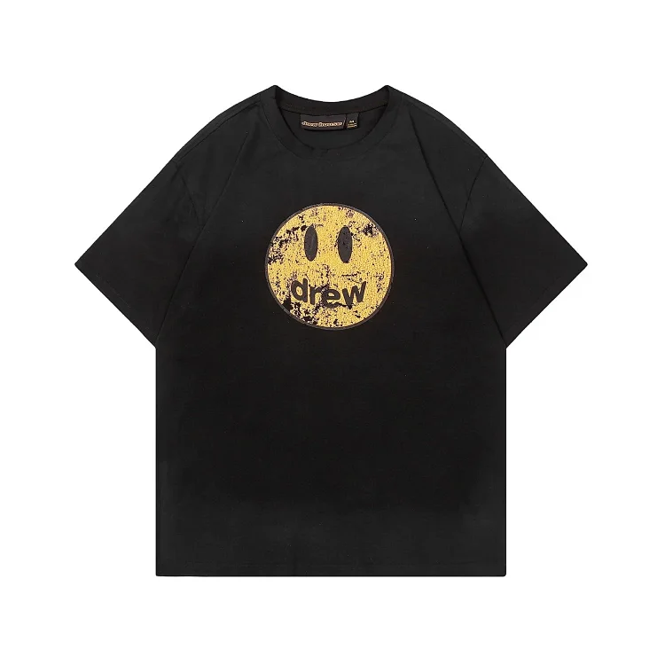 DREW HUOSE Summer classic Justin Bieber matching smiley face pattern round neck versatile T-shirt for couples