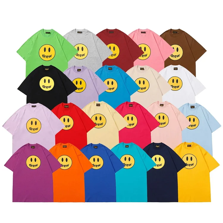 DREW HUOSE Summer classic Justin Bieber matching smiley face pattern round neck versatile T-shirt for couples