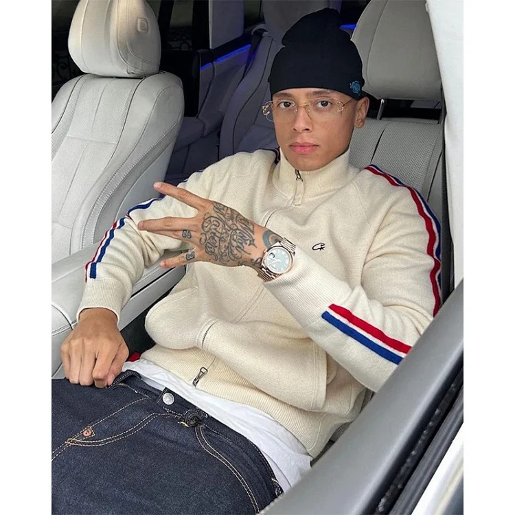 CORTEIZ style American street hip-hop embroidered letters stand collar zipper cardigan sweater trendy brand jacket