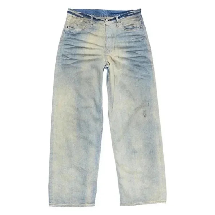 AC hand-painted splash-ink frayed washed distressed wide-leg jeans